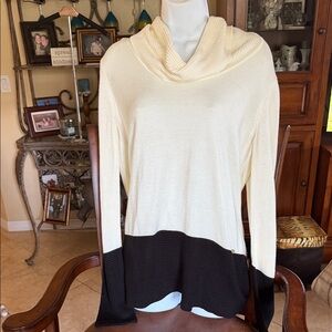 Calvin Klein Cream and Black Colorblock Cowl Neck Sweater